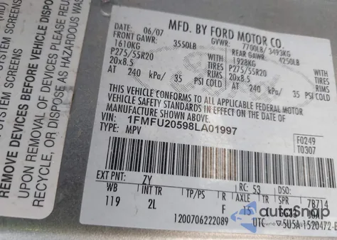 2008 Ford Expedition Limited из США, поврежденный, VIN 1FMFU20598LA01997